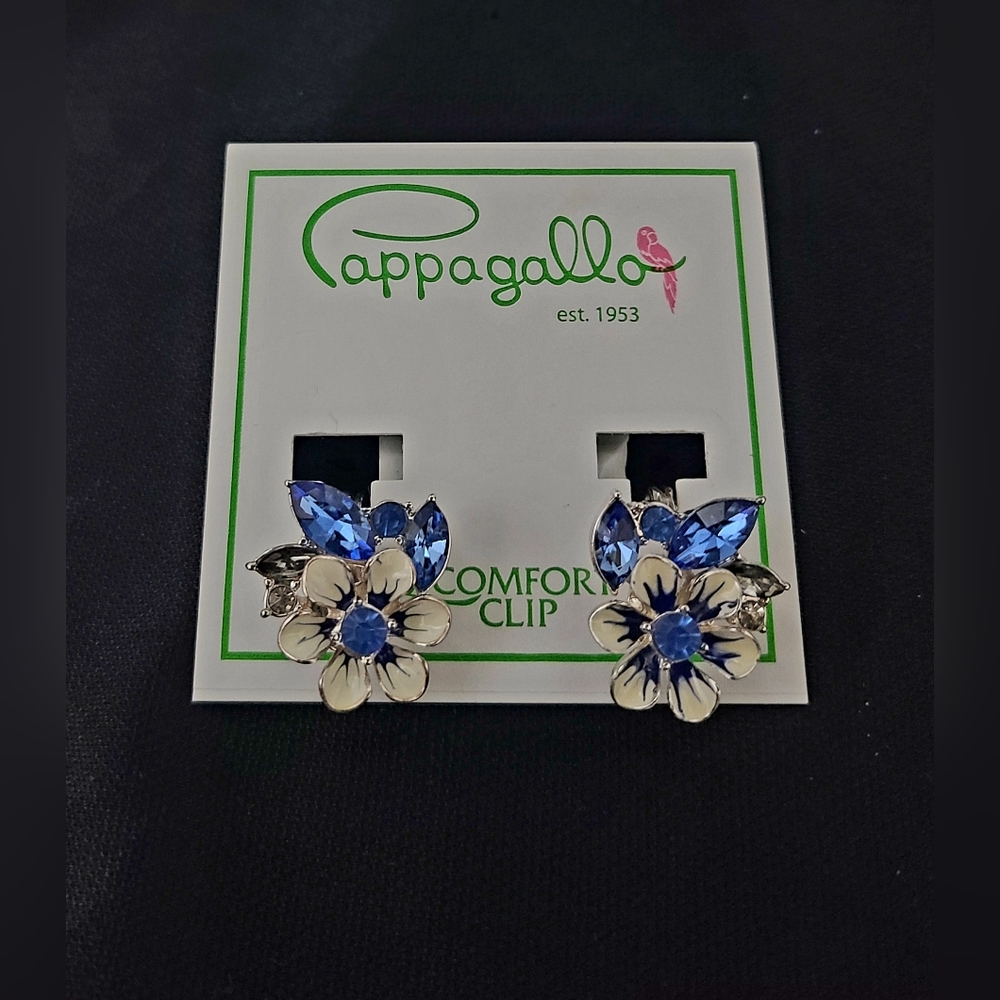 Cappagallo earrings with blue stones. No piercing needed. Great for anyone!